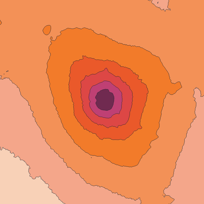 Mount Fuji drawn as banded elevation.