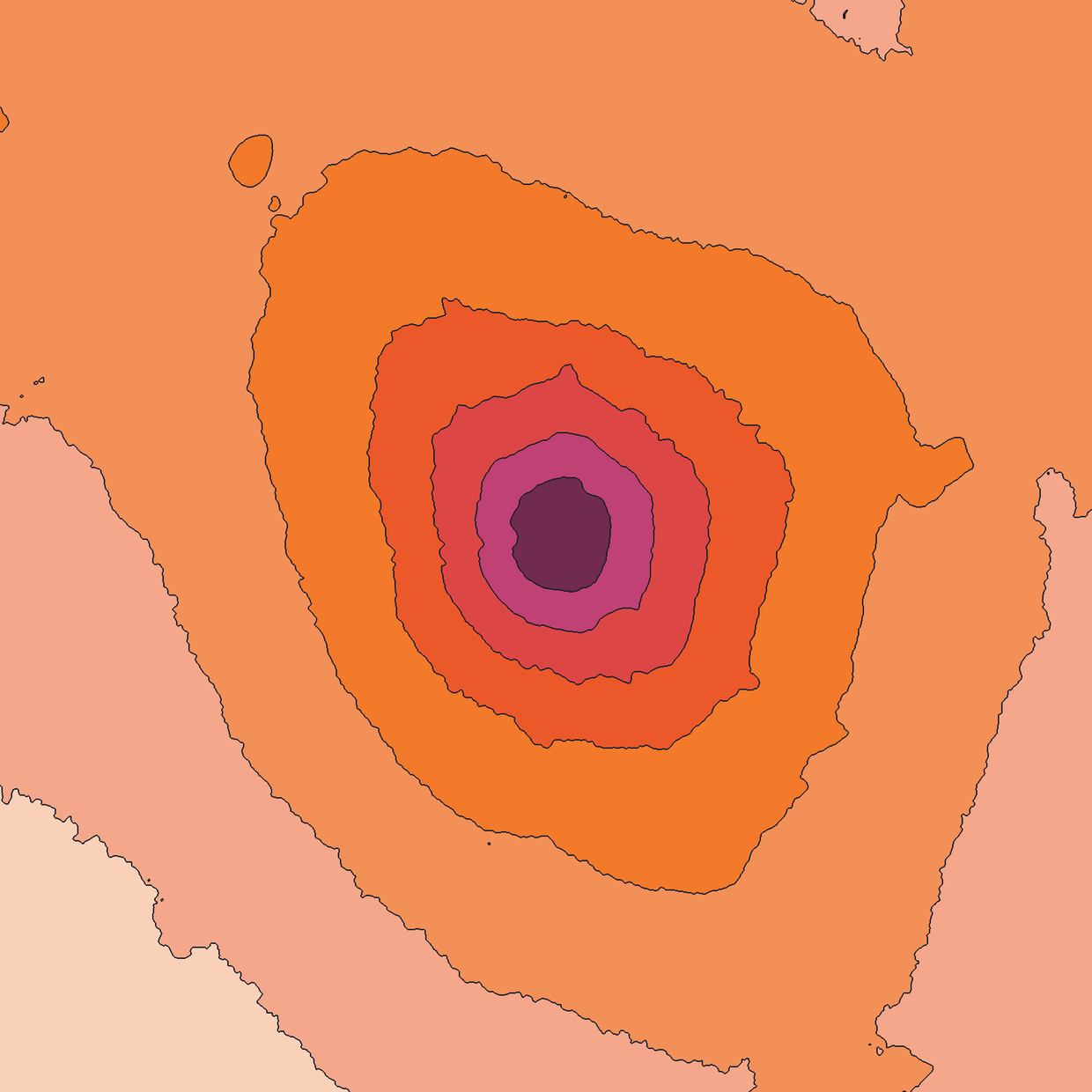 Mount Fuji drawn as banded elevation.