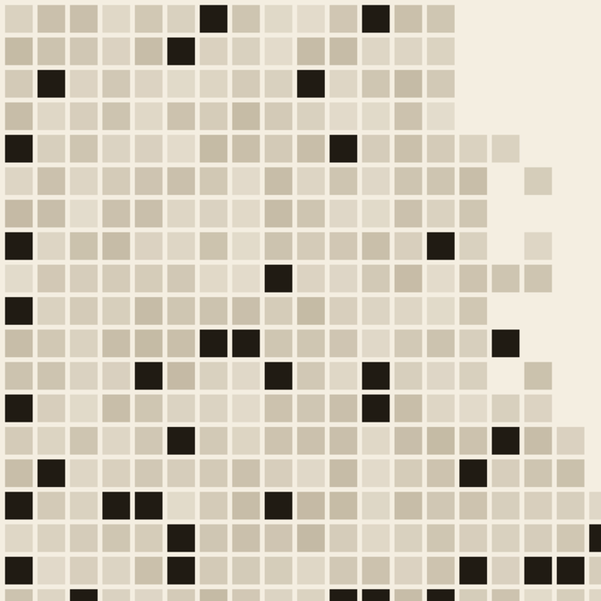 Mosaic of cream and tan squares thinning into an empty area, with scattered dark cells