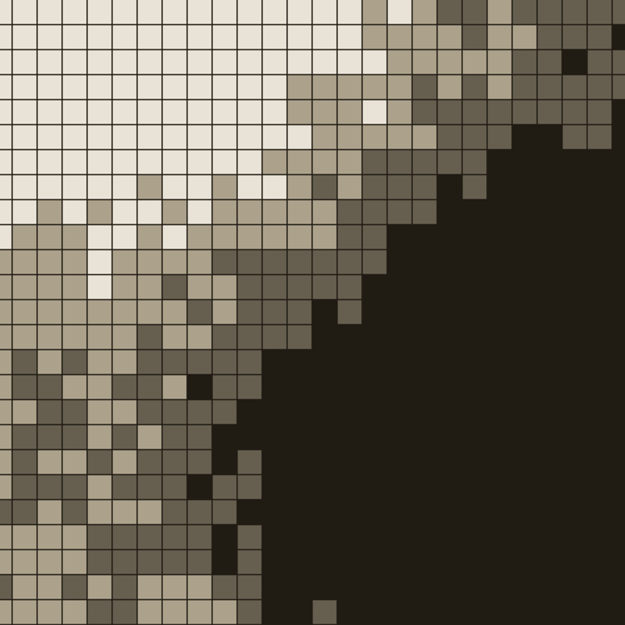 Pixel grid shifting from light to dark across a diagonal boundary