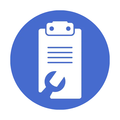 Icon of a clipboard with a wrench representing work orders