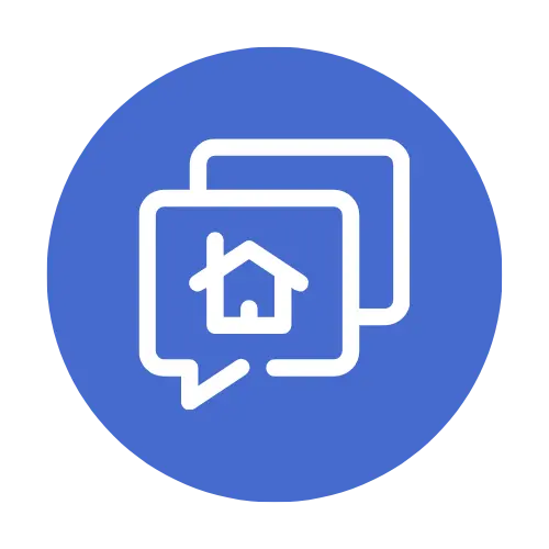 Icon of message bubbles with a home symbol representing homeowner communication