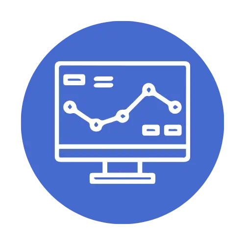 Icon of a monitor displaying an analytics chart