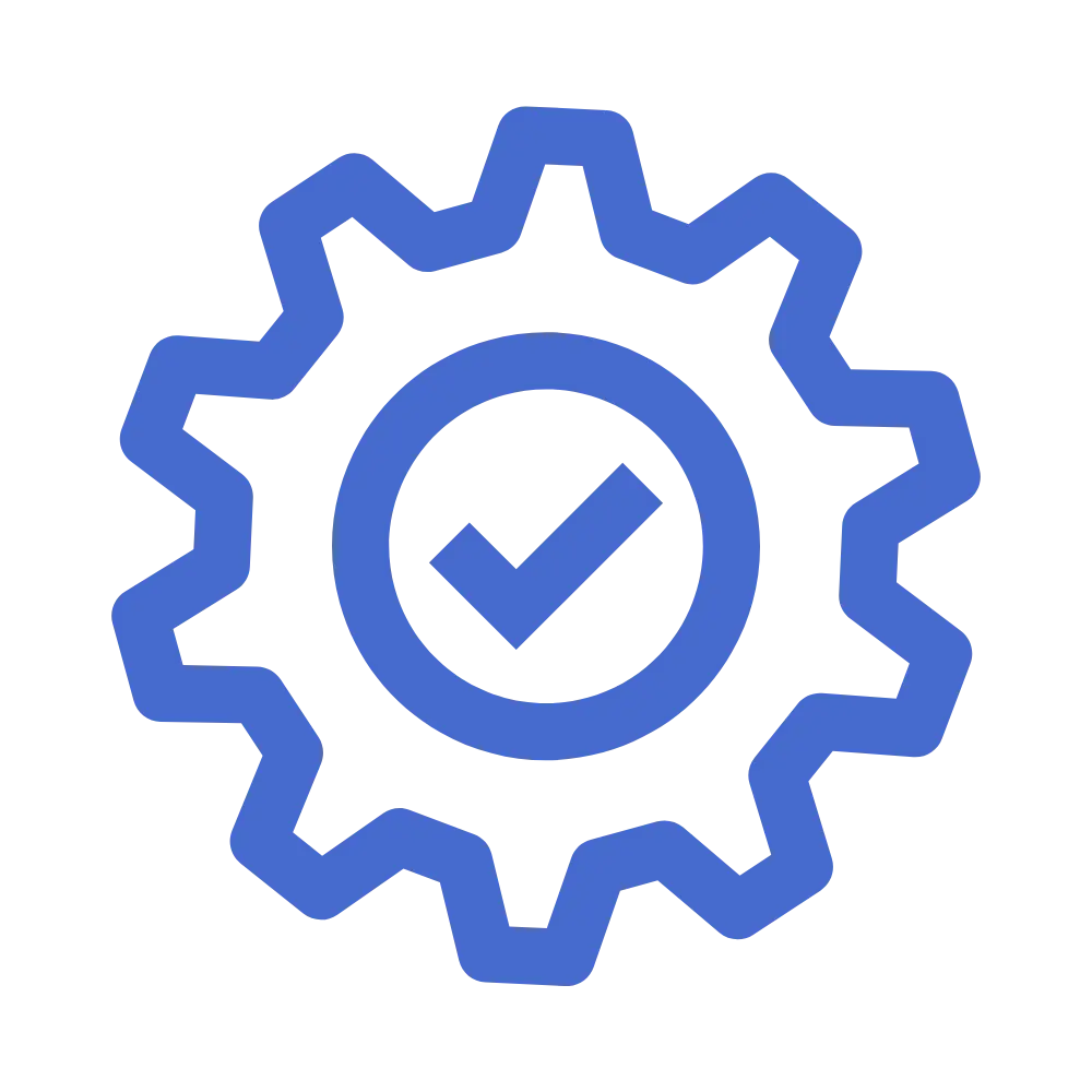Icon of a gear with a checkmark representing a streamlined process