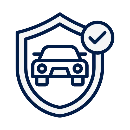 Icon of a vehicle inside a protective shield representing auto insurance
