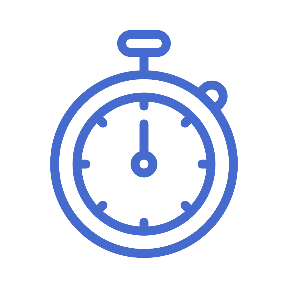 Icon of a stopwatch representing fast turnaround