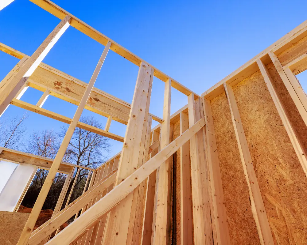 frame on active residential construction site during home build