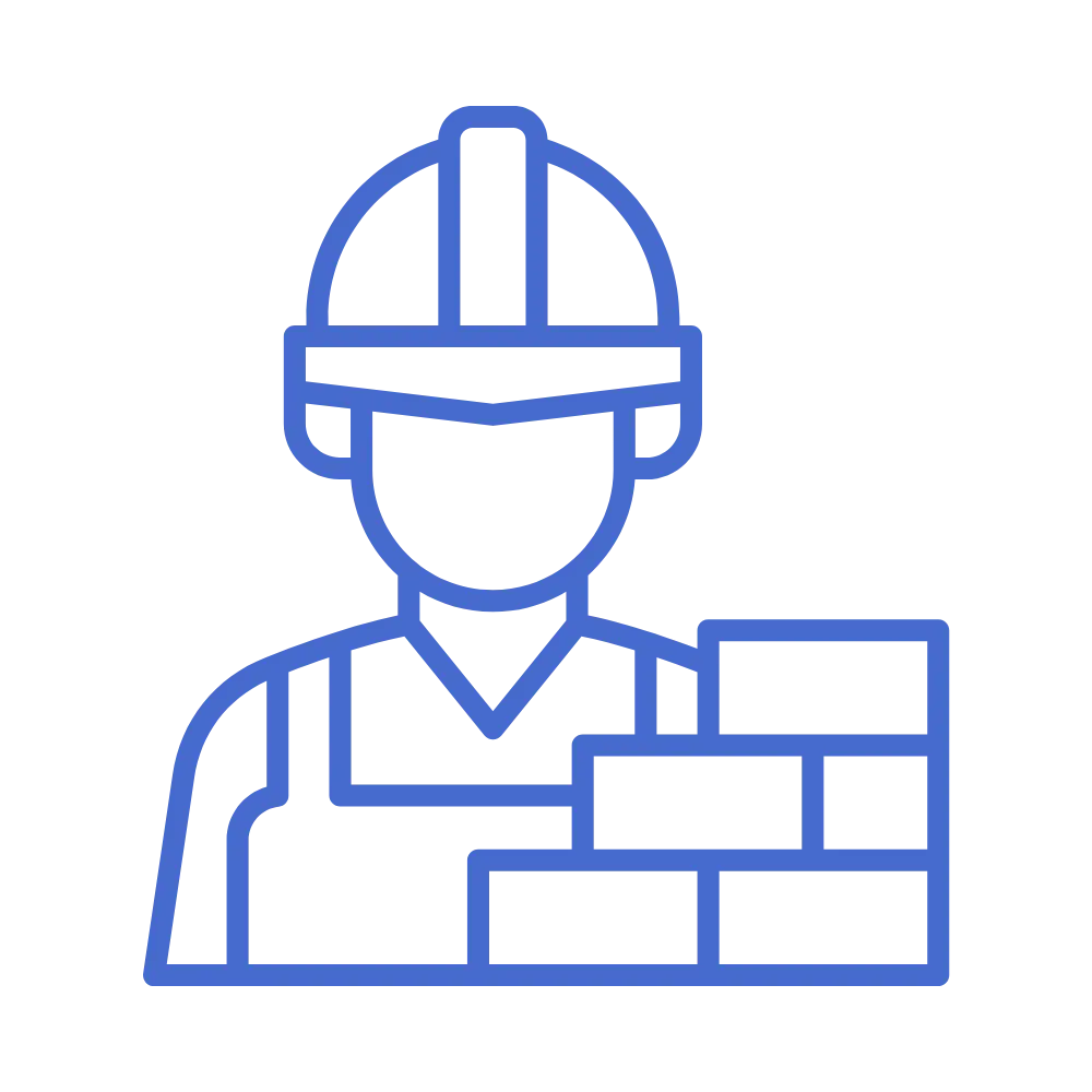 Icon of a construction worker in a hard hat with building materials
