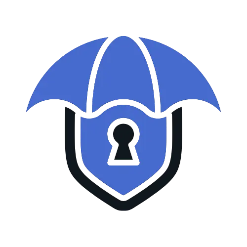 Umbrella and shield icon with a keyhole representing insurance protection