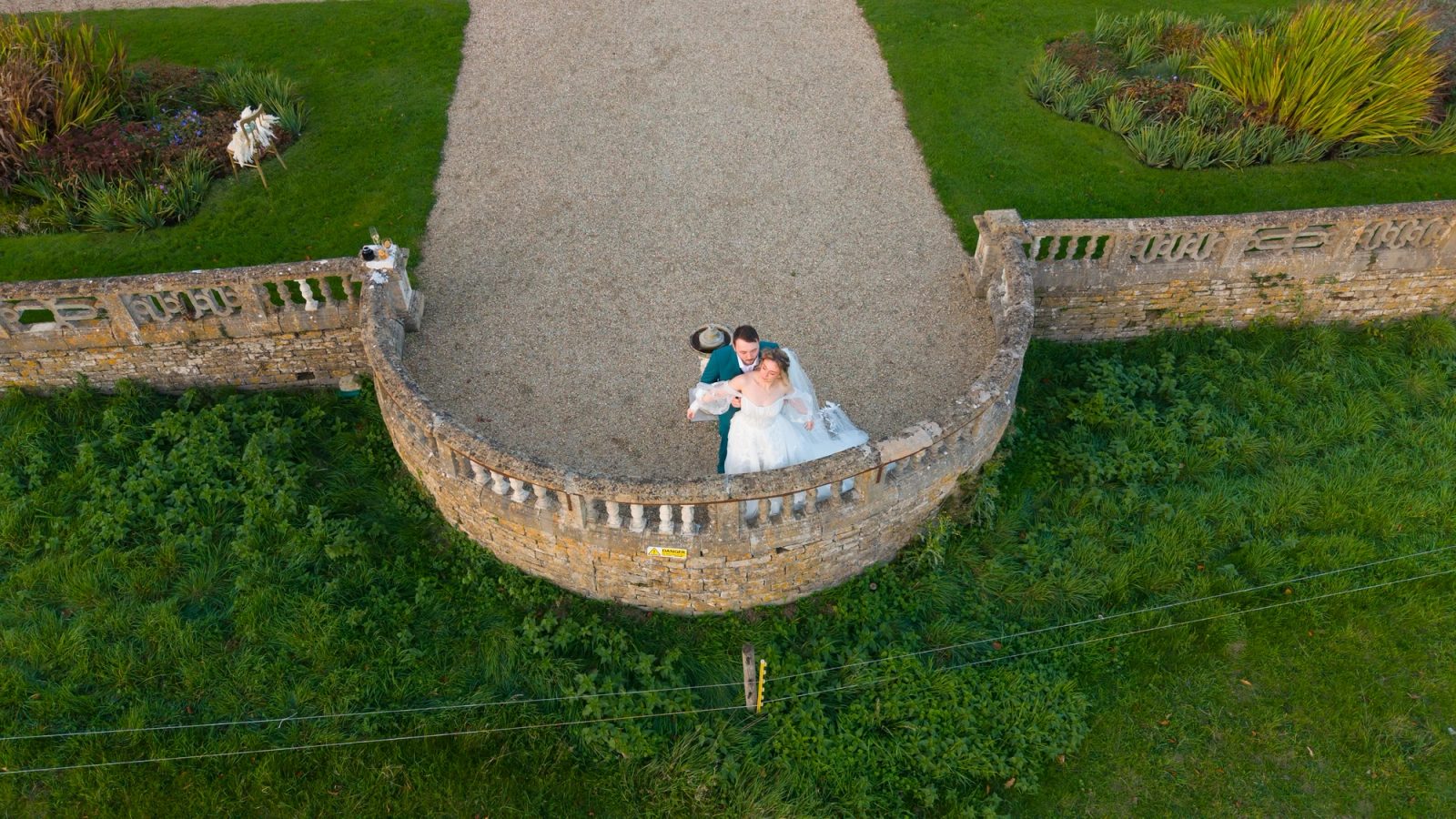 Aerial sunset over the venue