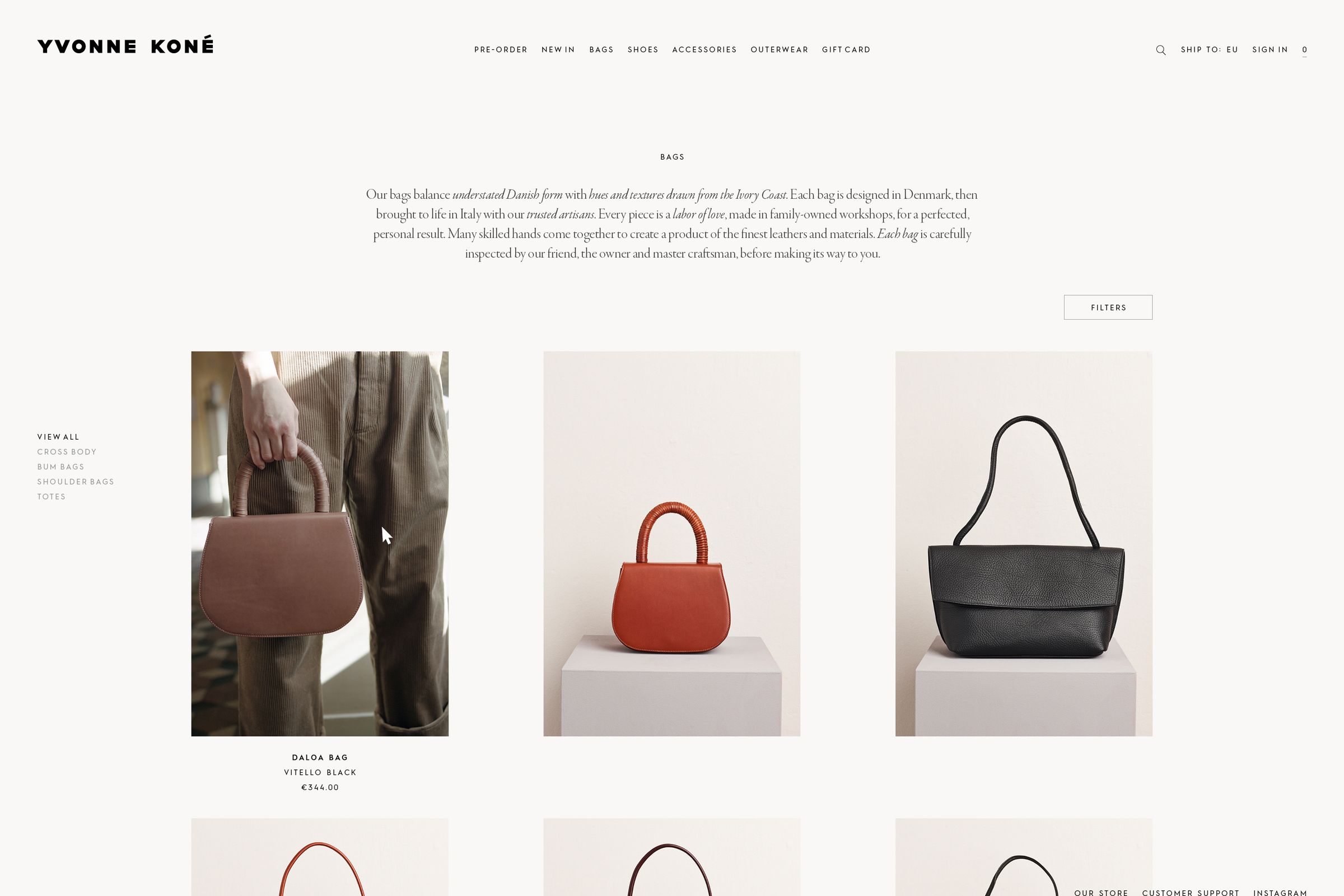 Yvonne Kone website design ecommerce bags