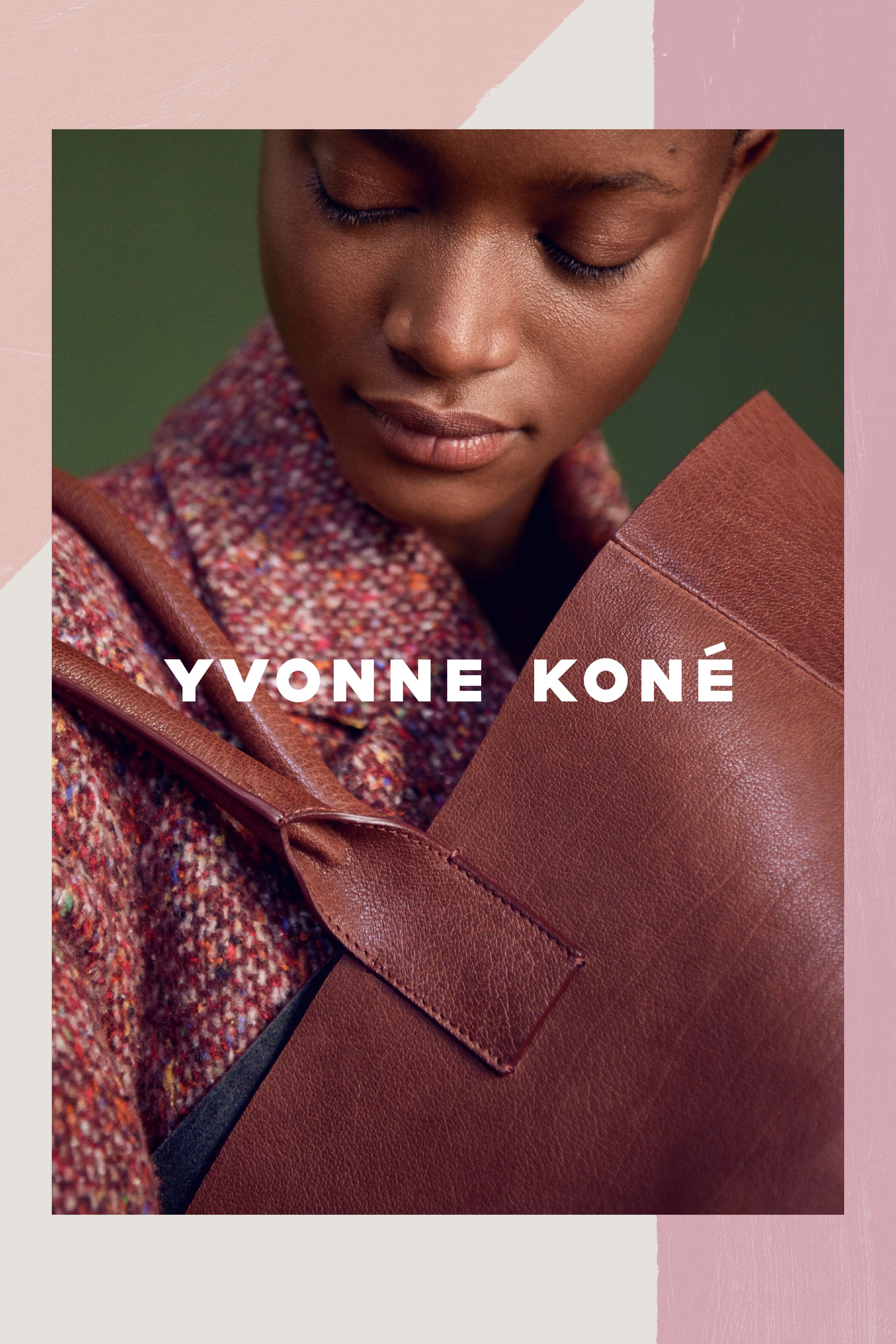 Yvonne Koné campaign image with graphic pattern border