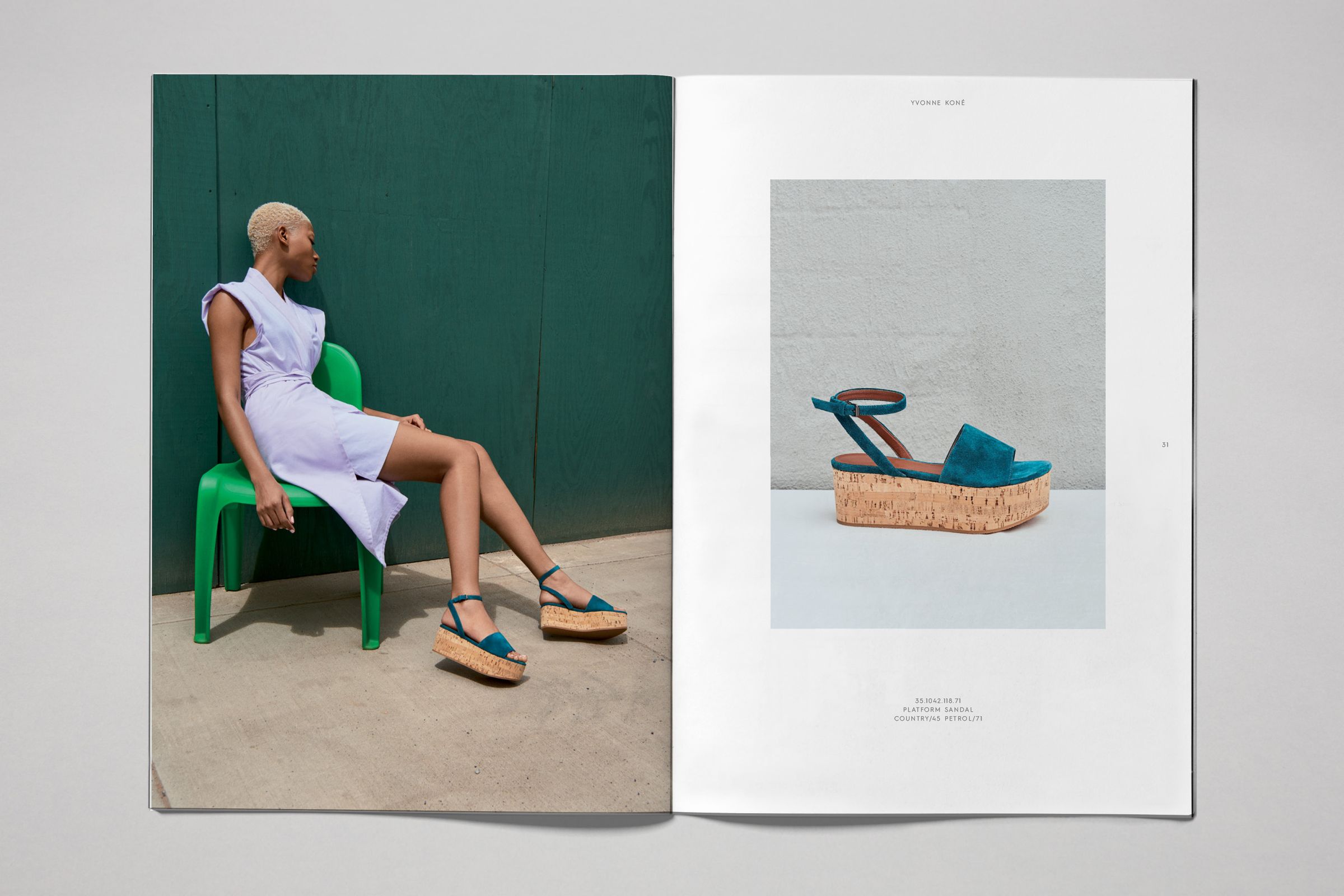Yvonne Kone catalog layout design with platform sandals