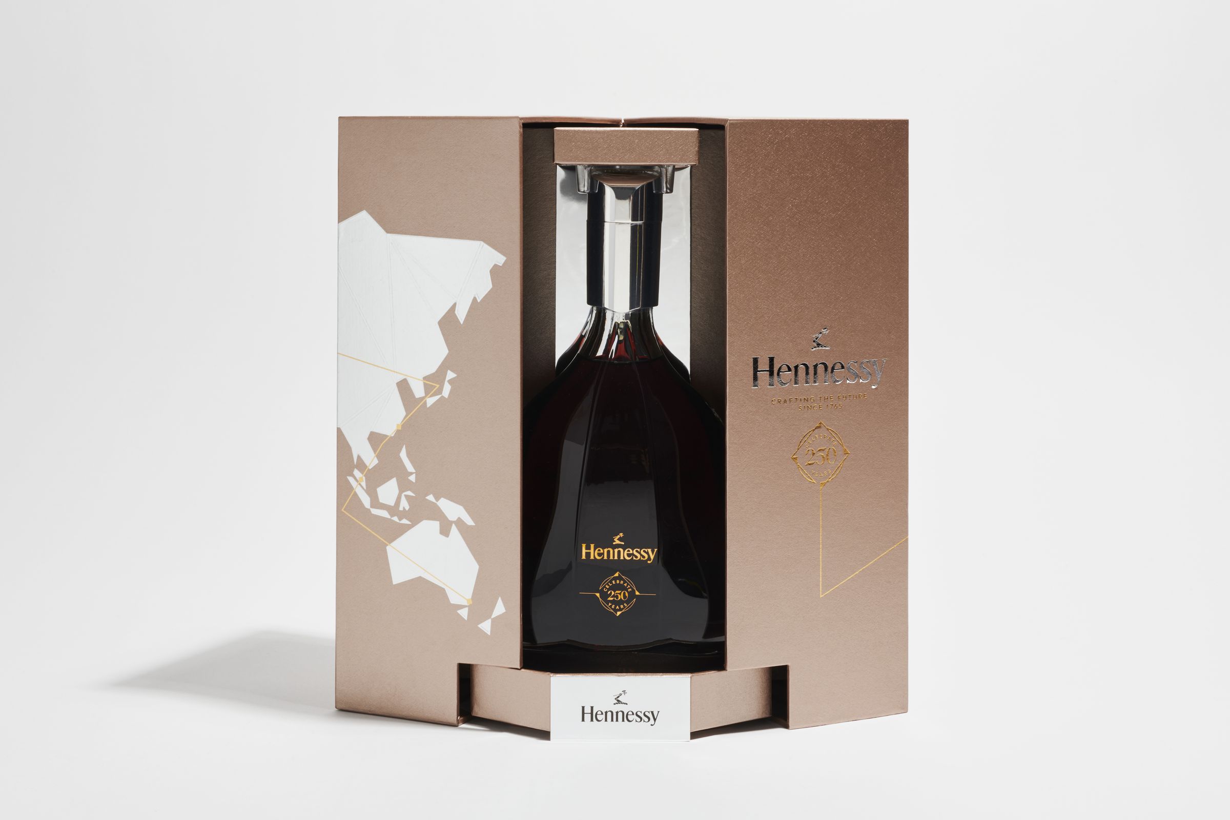Hennessy 250 anniversary collector's blend box open with logo applied