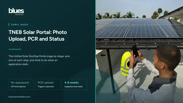 Homeowner photographing newly installed rooftop solar panels with a phone on a Chennai terrace, an installer beside them
