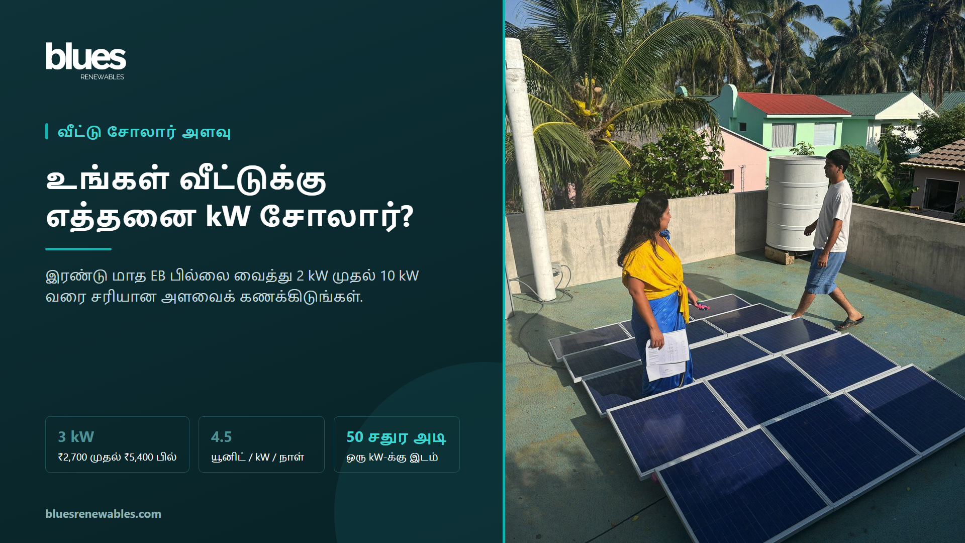 சென்னை வீட்டு மொட்டைமாடியில் மின் கட்டண ரசீதைப் பார்த்தபடி சோலார் பேனல்களின் அருகே நிற்கும் குடும்பம்