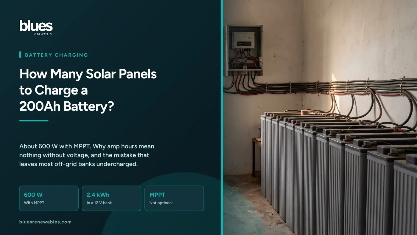 Bank of tubular solar batteries beside a wall-mounted charge controller and inverter in an Indian home utility room