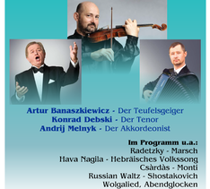 Plakat des Trio Fantastico mit Geiger, Tenor und Akkordeonist