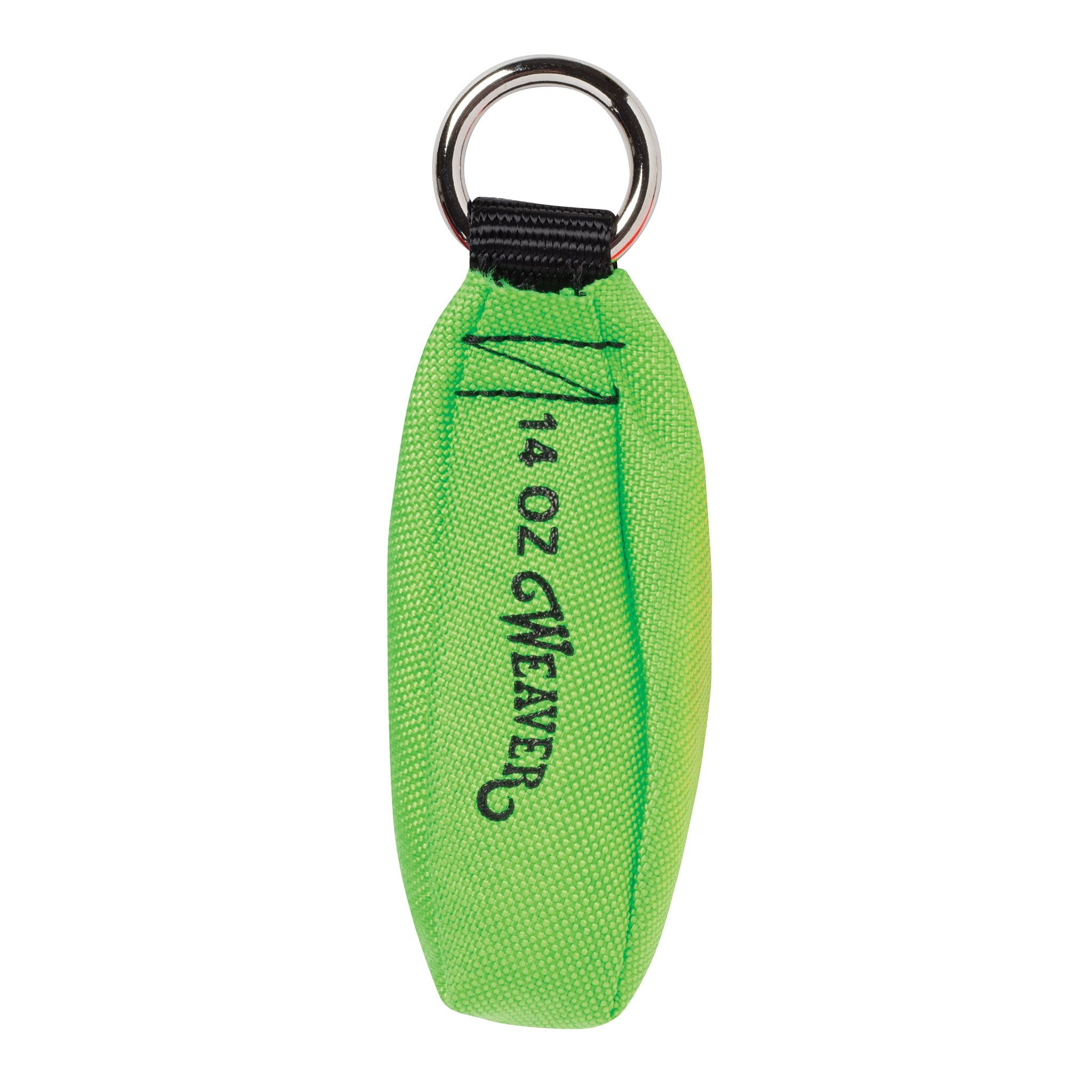Neon Green Weaver 14 oz Cordura arborist throw weight with a 7/8-inch nickel-plated ring