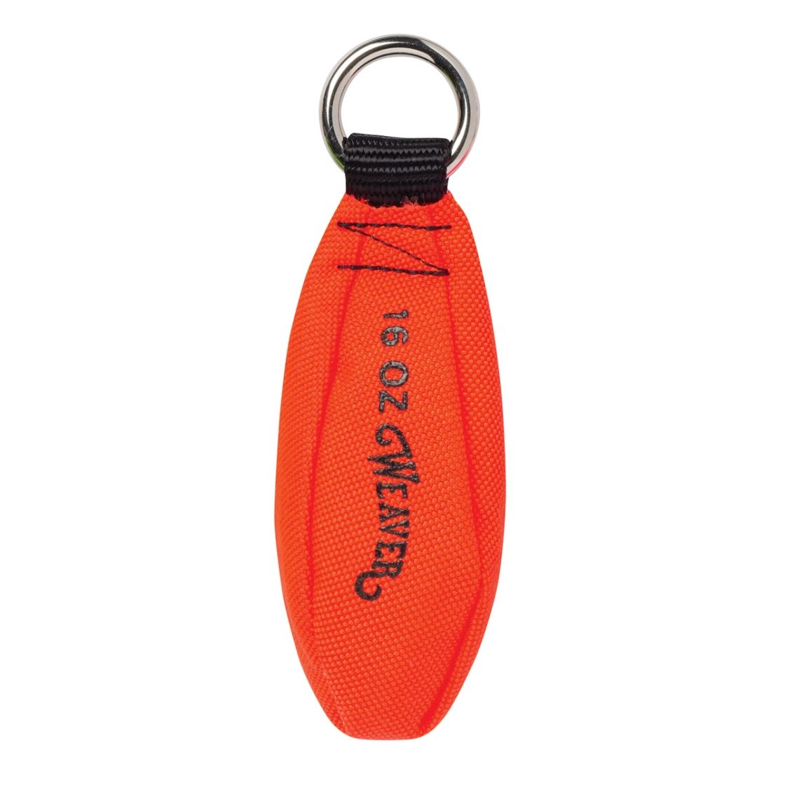 Blaze Orange Weaver 16 oz Cordura arborist throw weight with a 7/8-inch nickel-plated ring