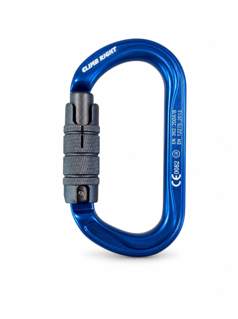 Climb Right by Stein blue oval triple-locking aluminum carabiner