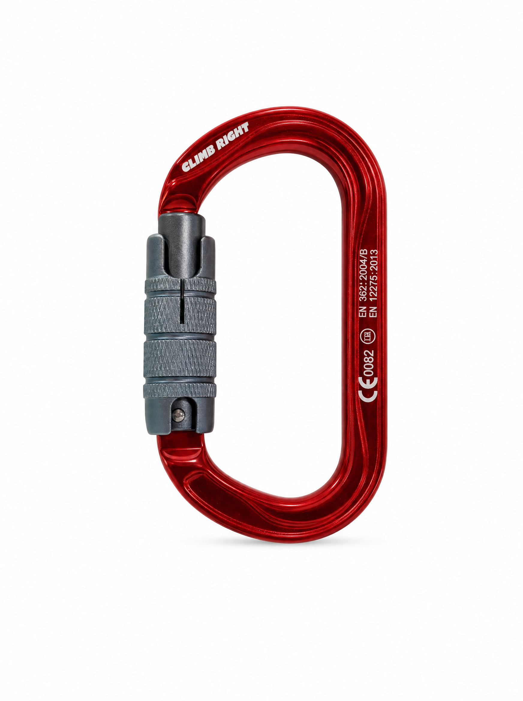 Climb Right by Stein red oval triple-locking aluminum carabiner