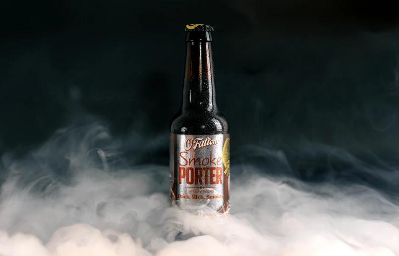 a smoked porter in smoke - product shoot