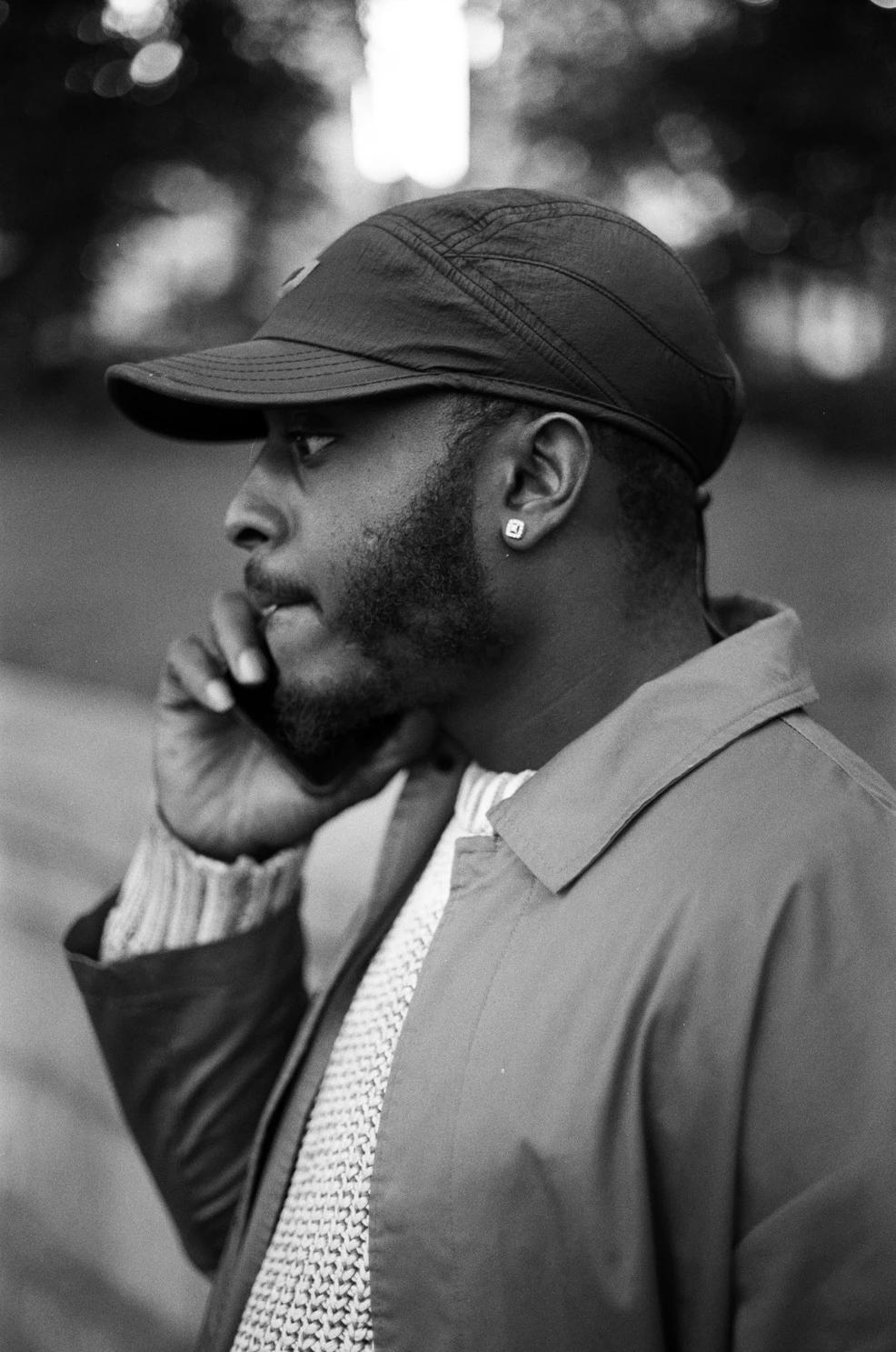 profile headshot black and white stone island / palace skate shoot