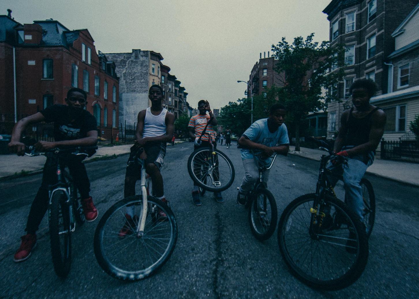 Kids on their bicycles in the street