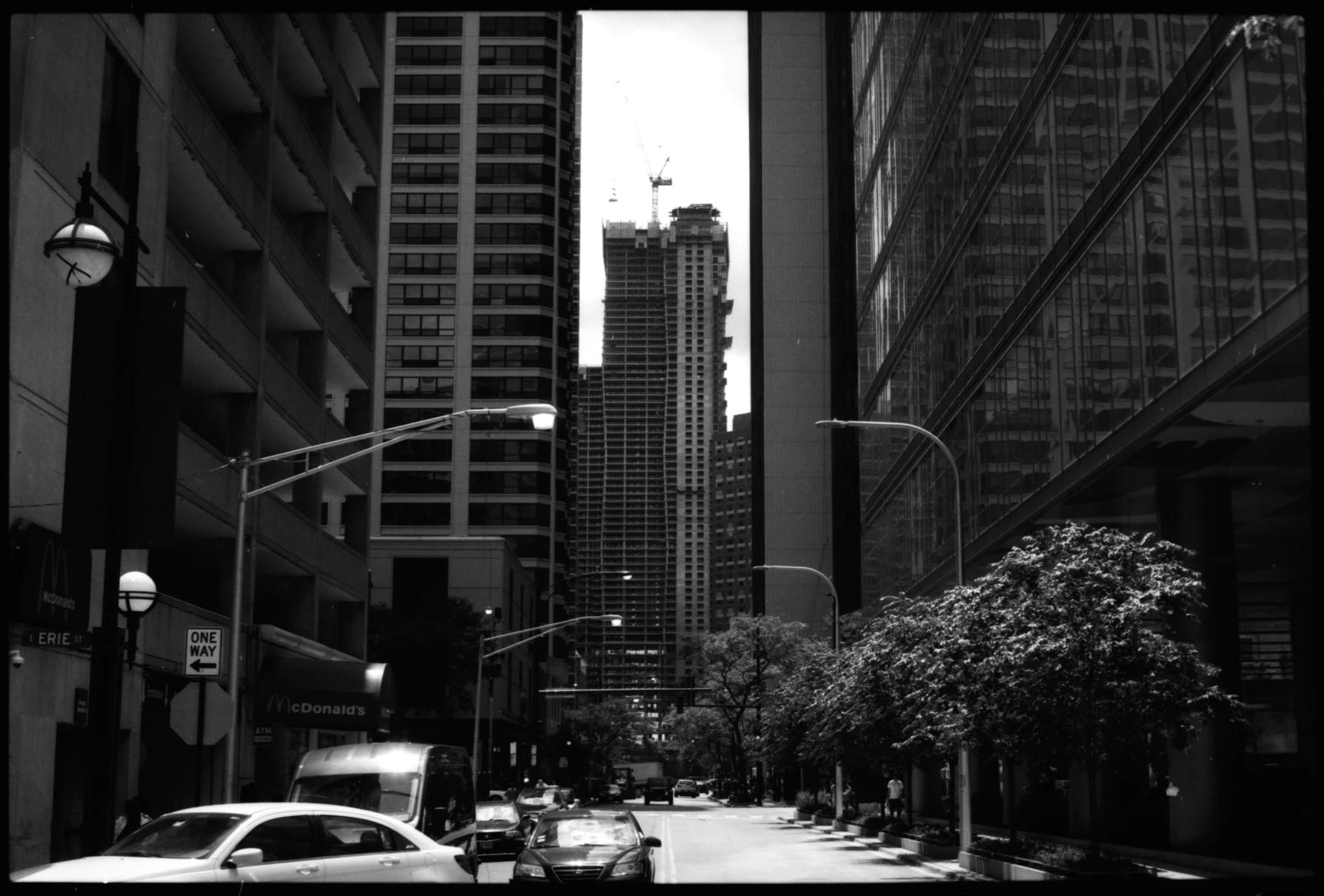 Looking down an empty street in the middle of the day
