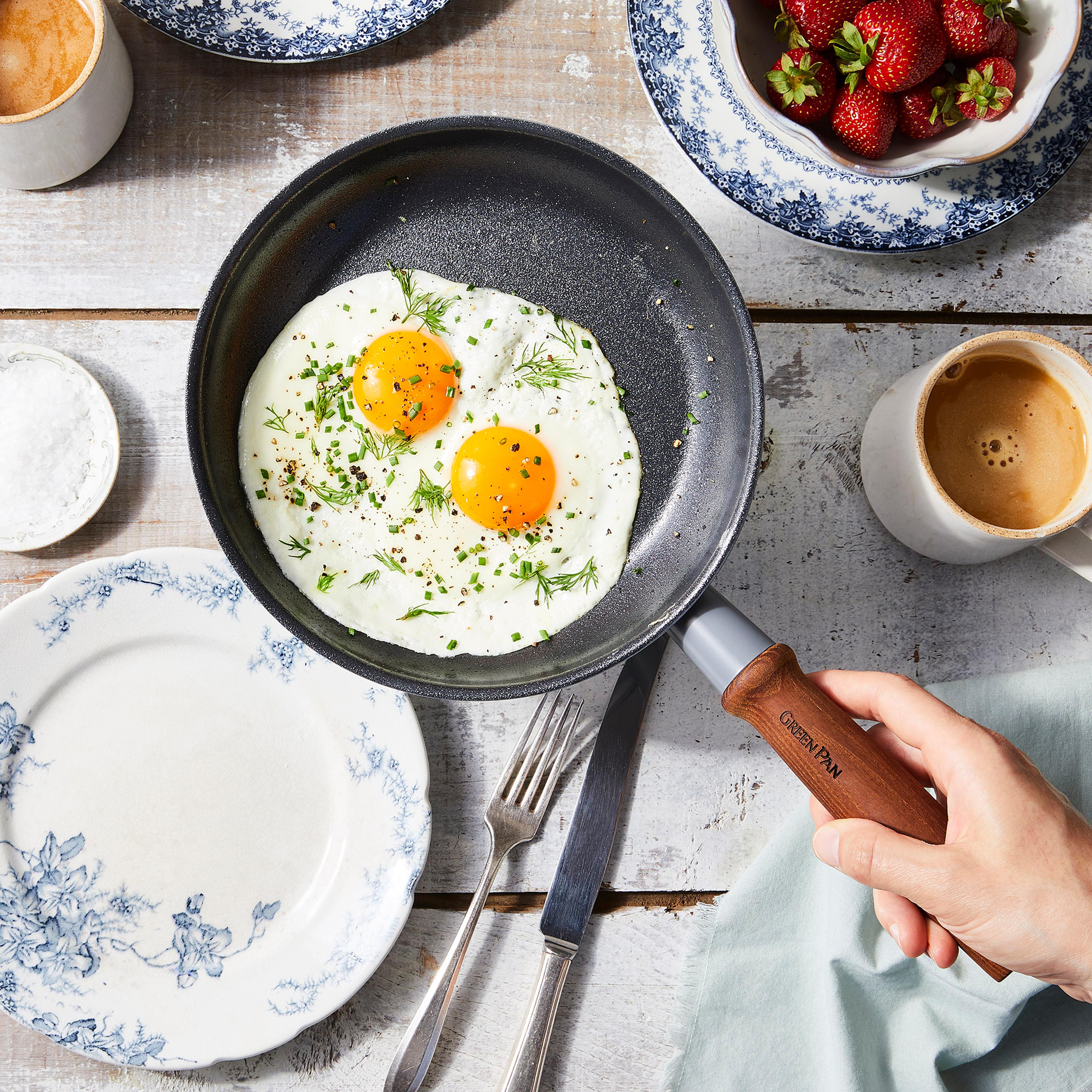 fried eggs in pan