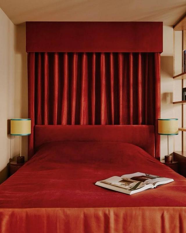 burgundy colored bed
