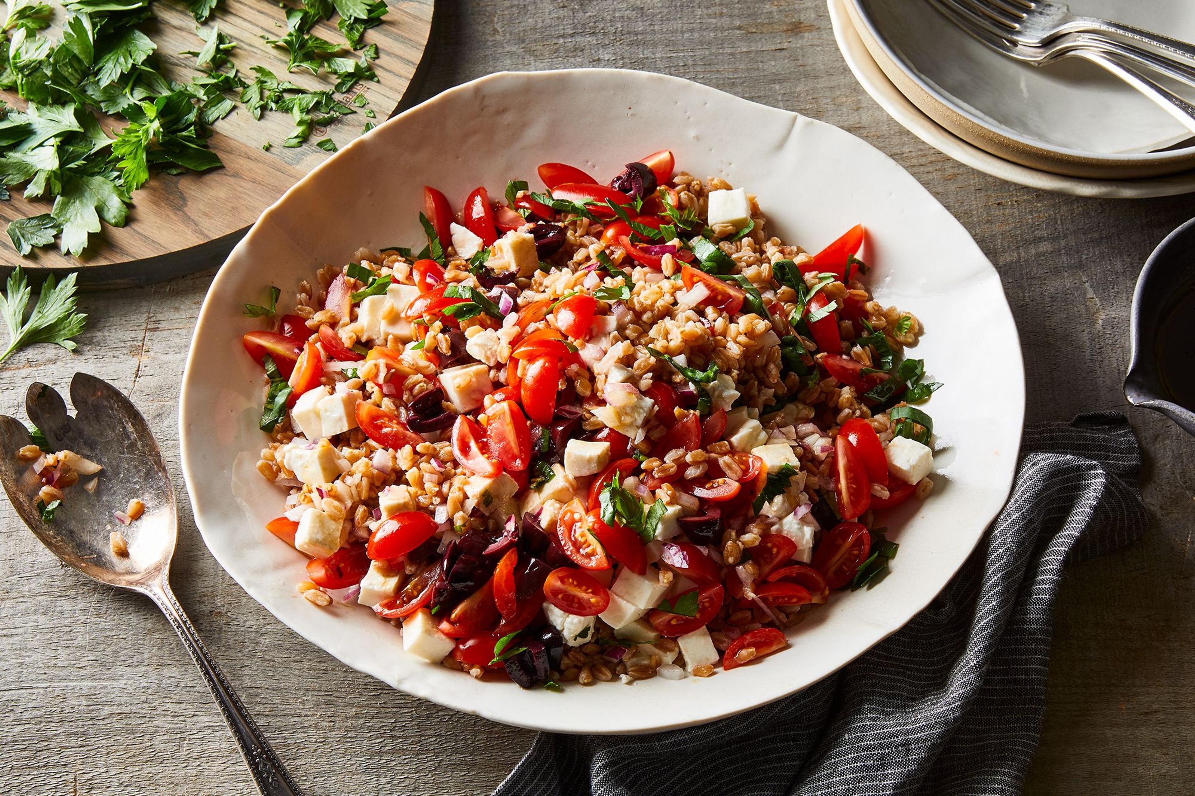bowl of summer farro salad