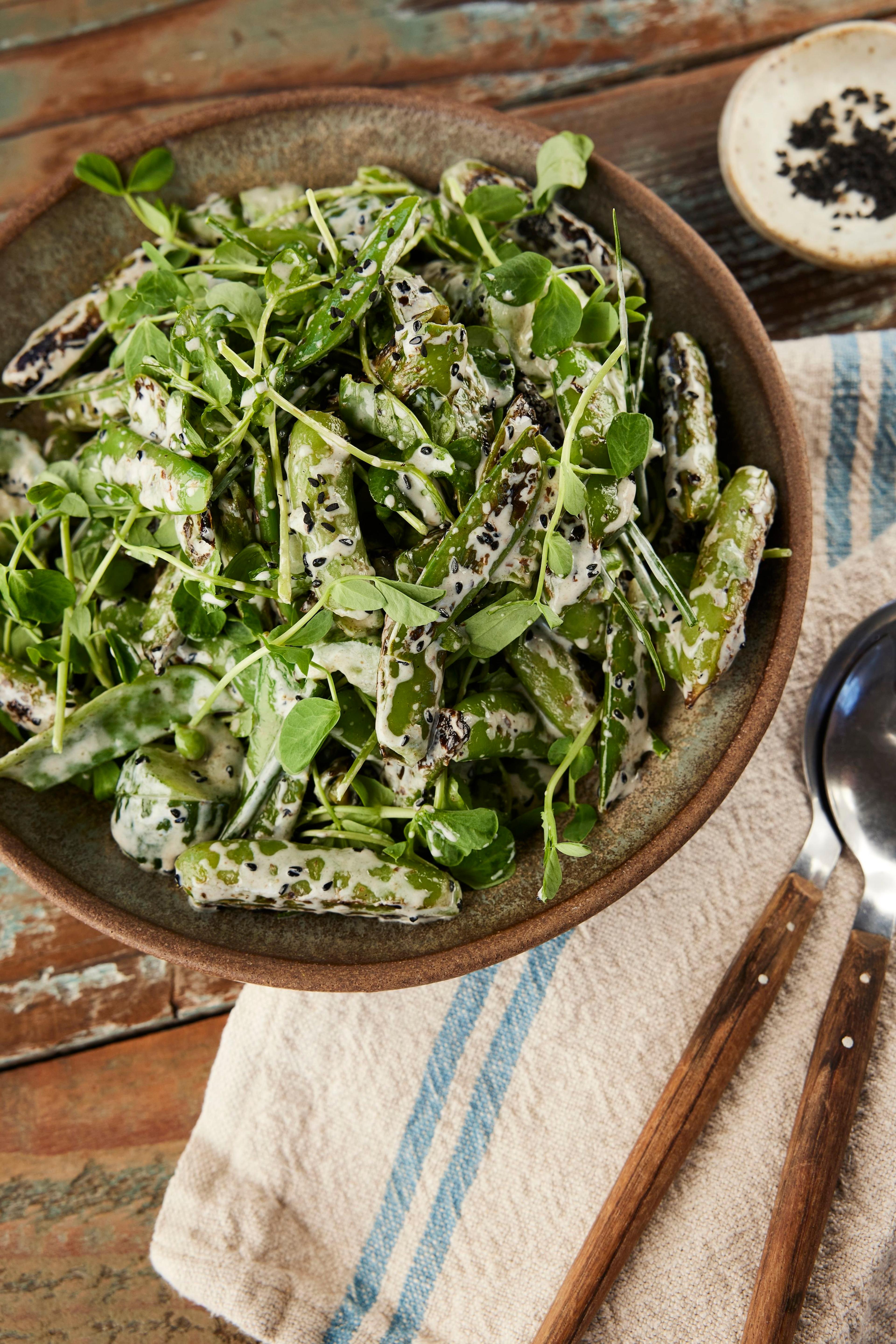 Snap pea salad in a bowl 