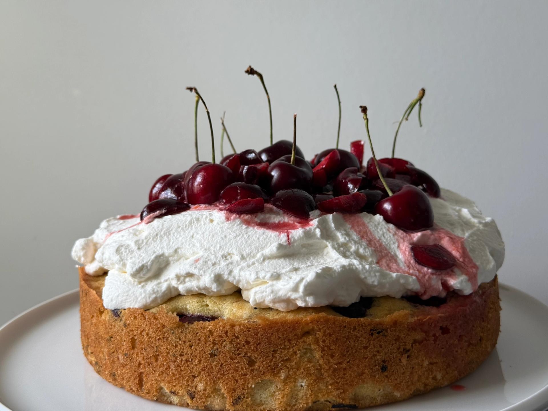 Lemon-Cherry Snacking Cake with Whipped Cream