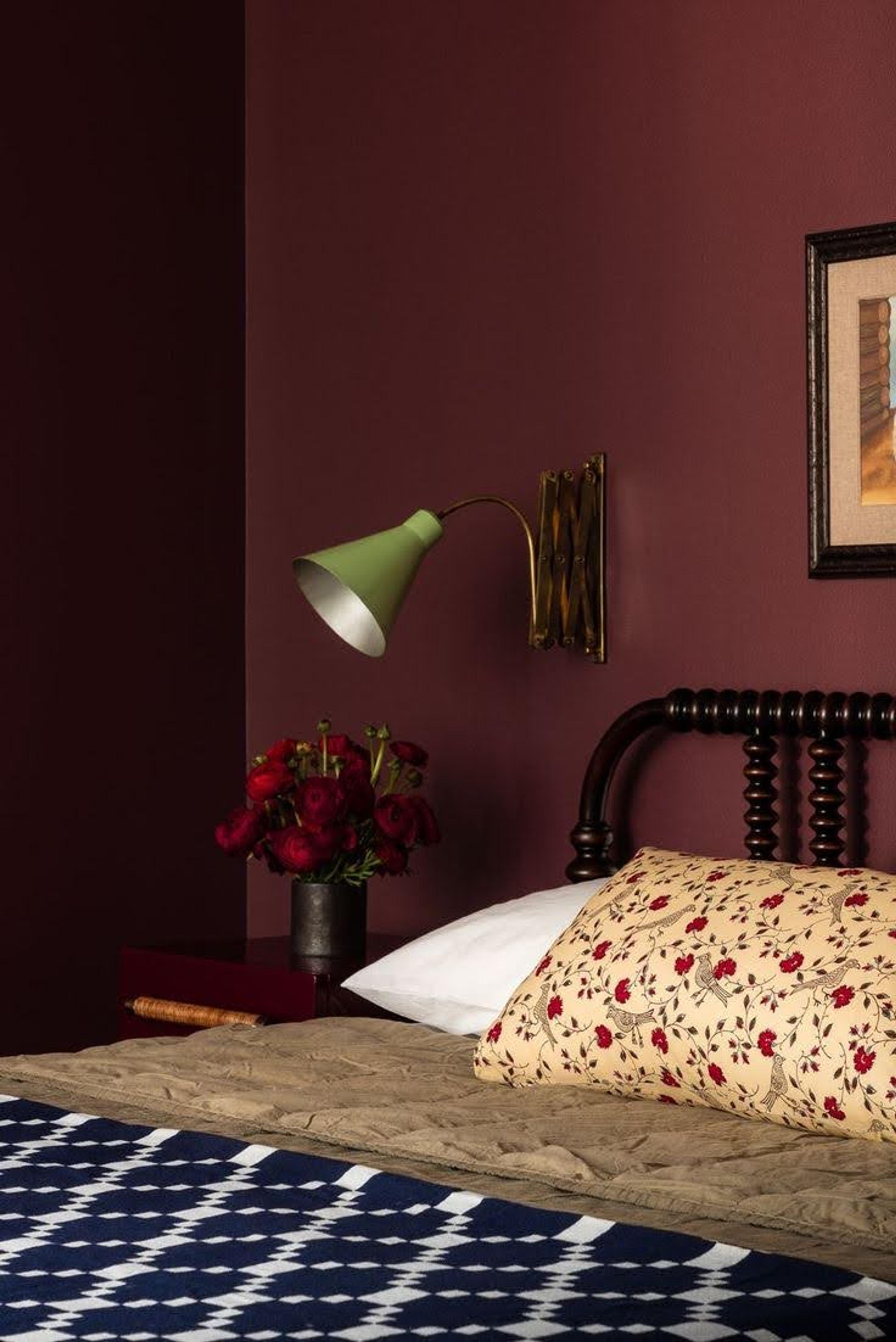 bed in purple room