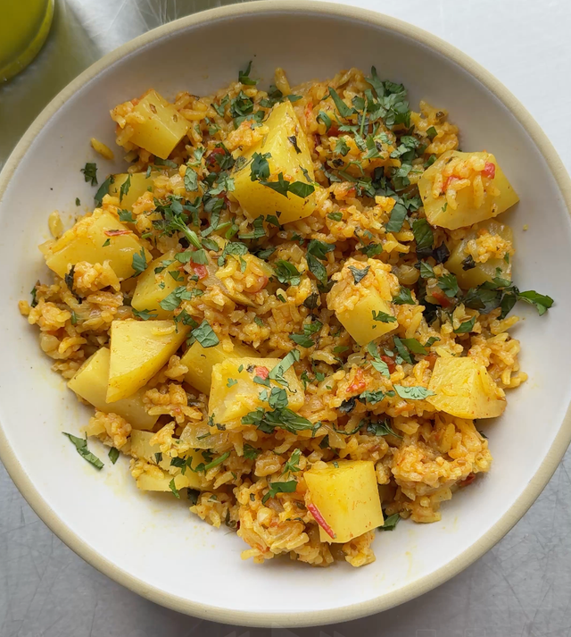 Tehri, Yellow Rice With Cilantro, Mint, and Potatoes