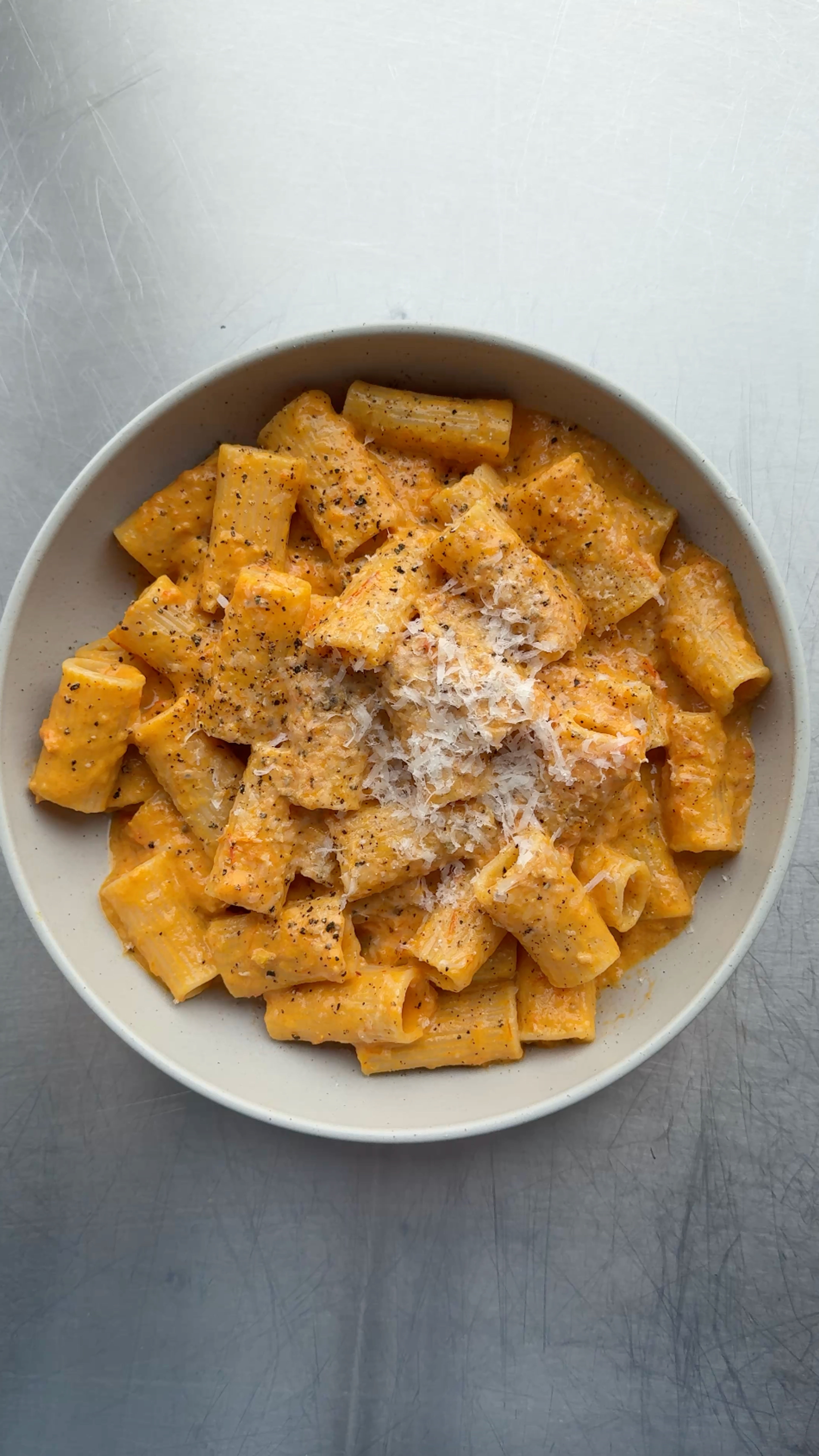red pepper pasta in bowl
