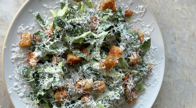 Miso Caesar With Gai Lan and Chrysanthemum Greens