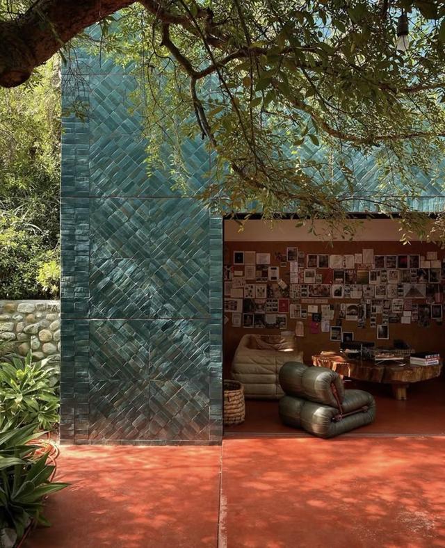 blue fireplace in house