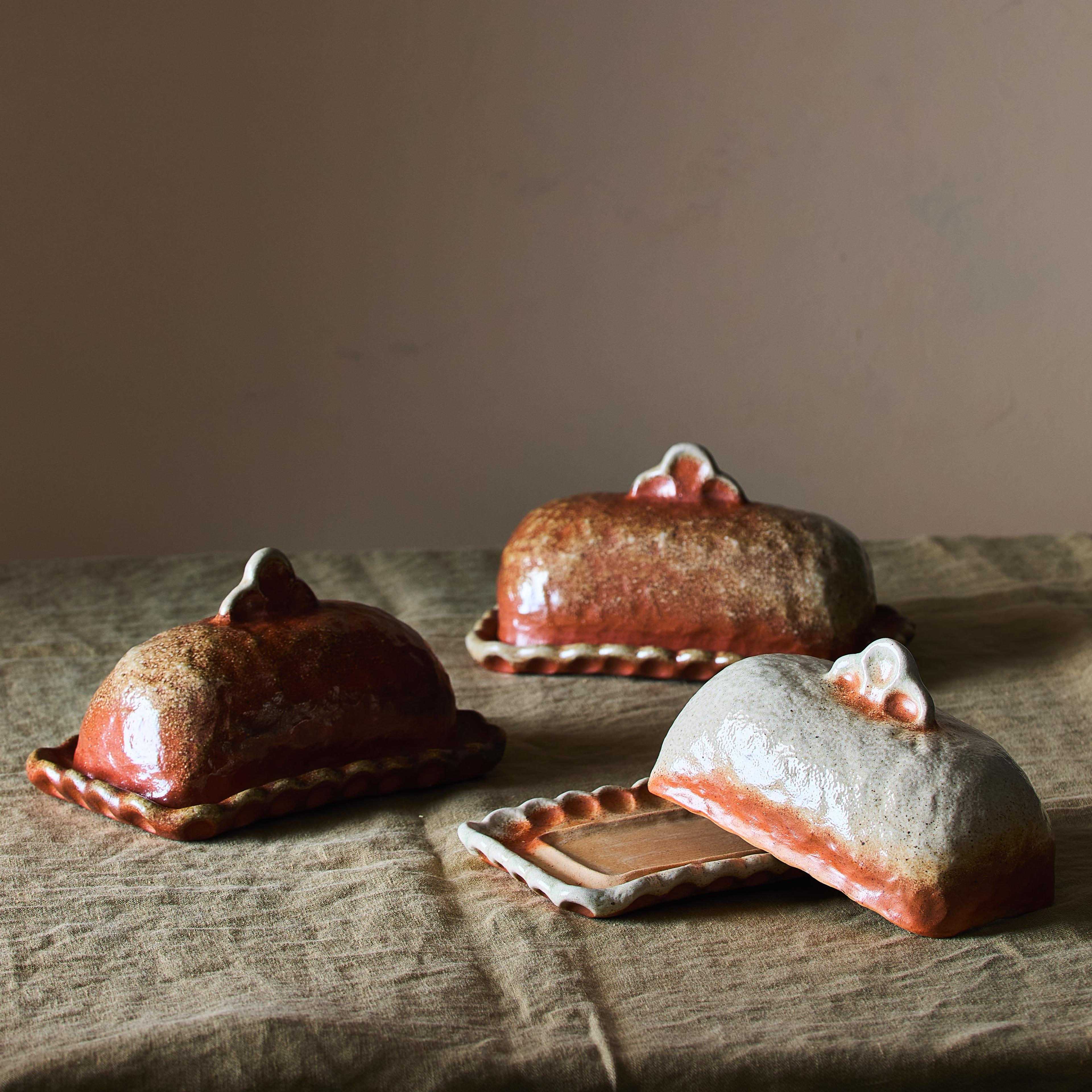 wood fired ceramic butter dish