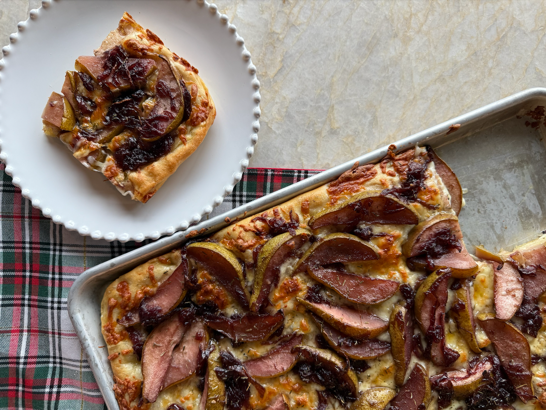 Sheet Pan Pizza With Roasted Pears & Caramelized Onions -image
