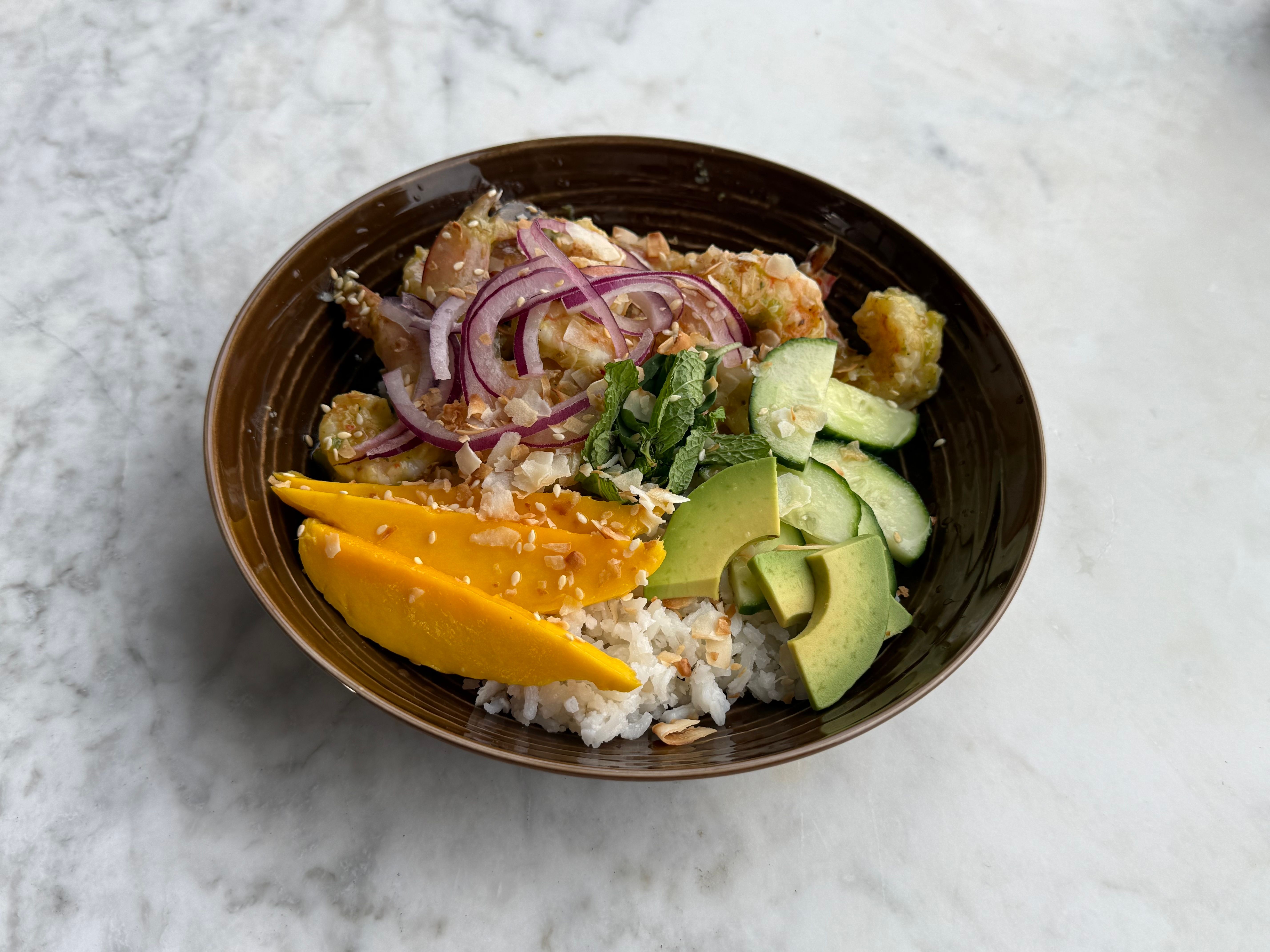 Shrimp and Mango Aguachile Rice Bowls with Coconut Rice
