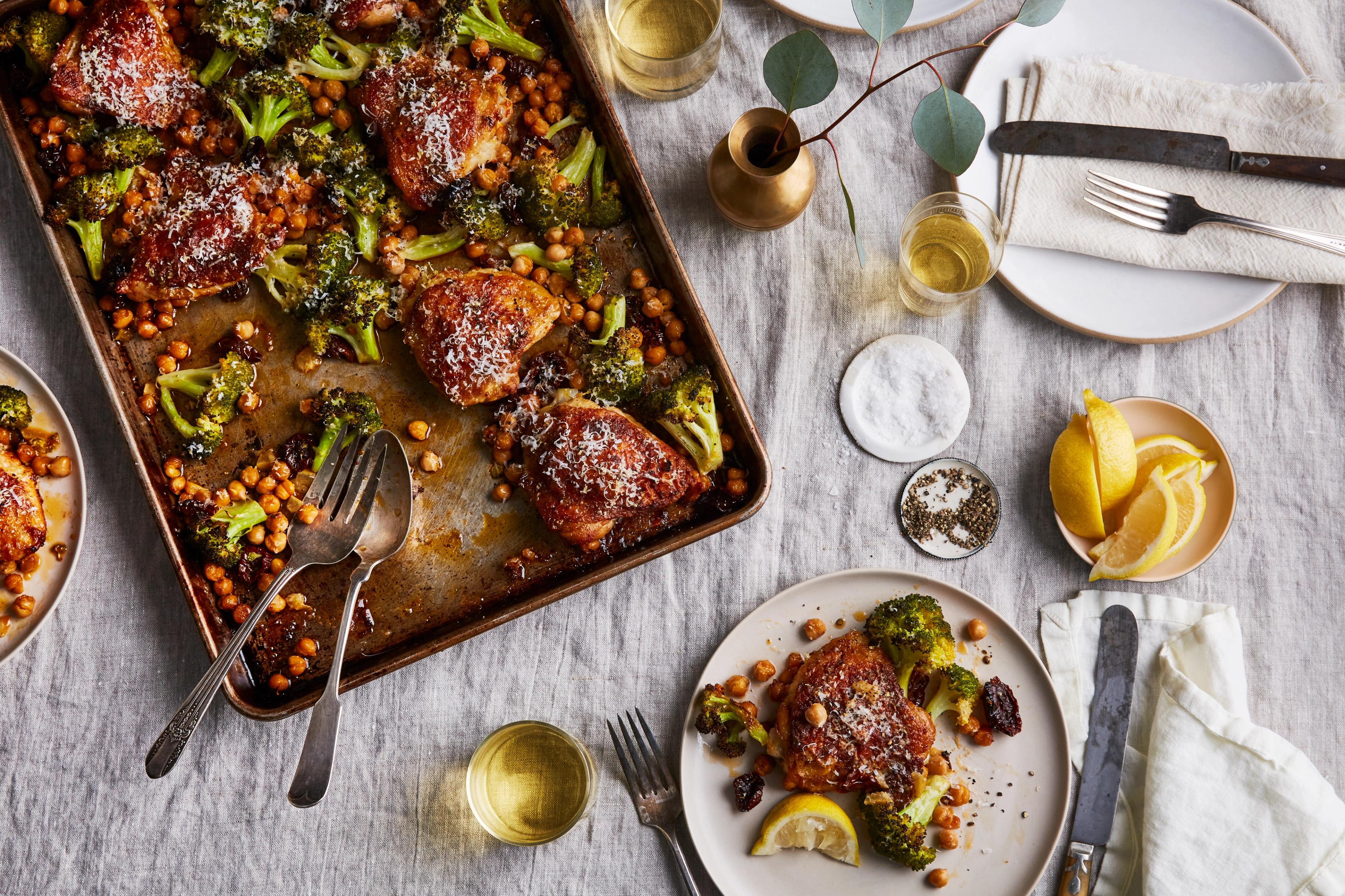 sheet pan chicken on dinner table