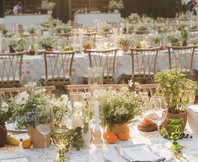 outdoor table with flowers