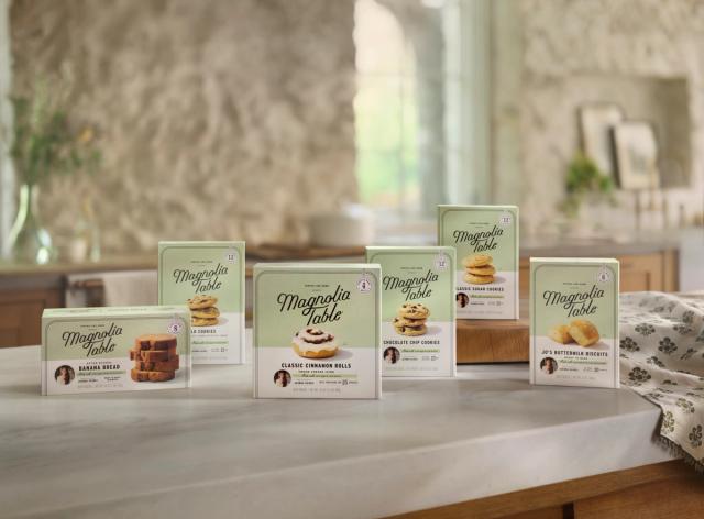 Joanna Gaines Magnolia Table frozen baked goods collection on table in original packaging