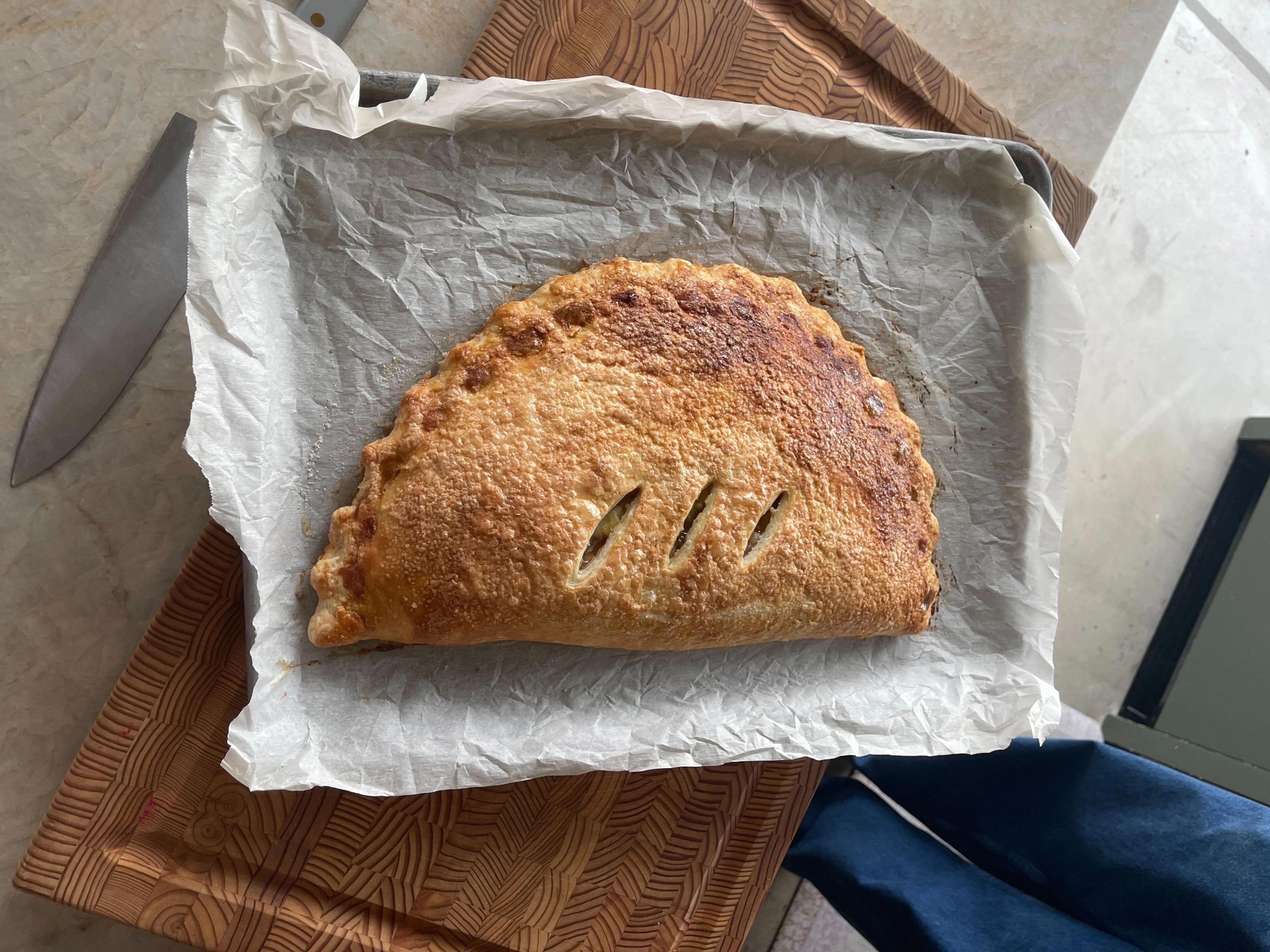 apple pie calzone on sheet pan in Food52 Test Kitchen