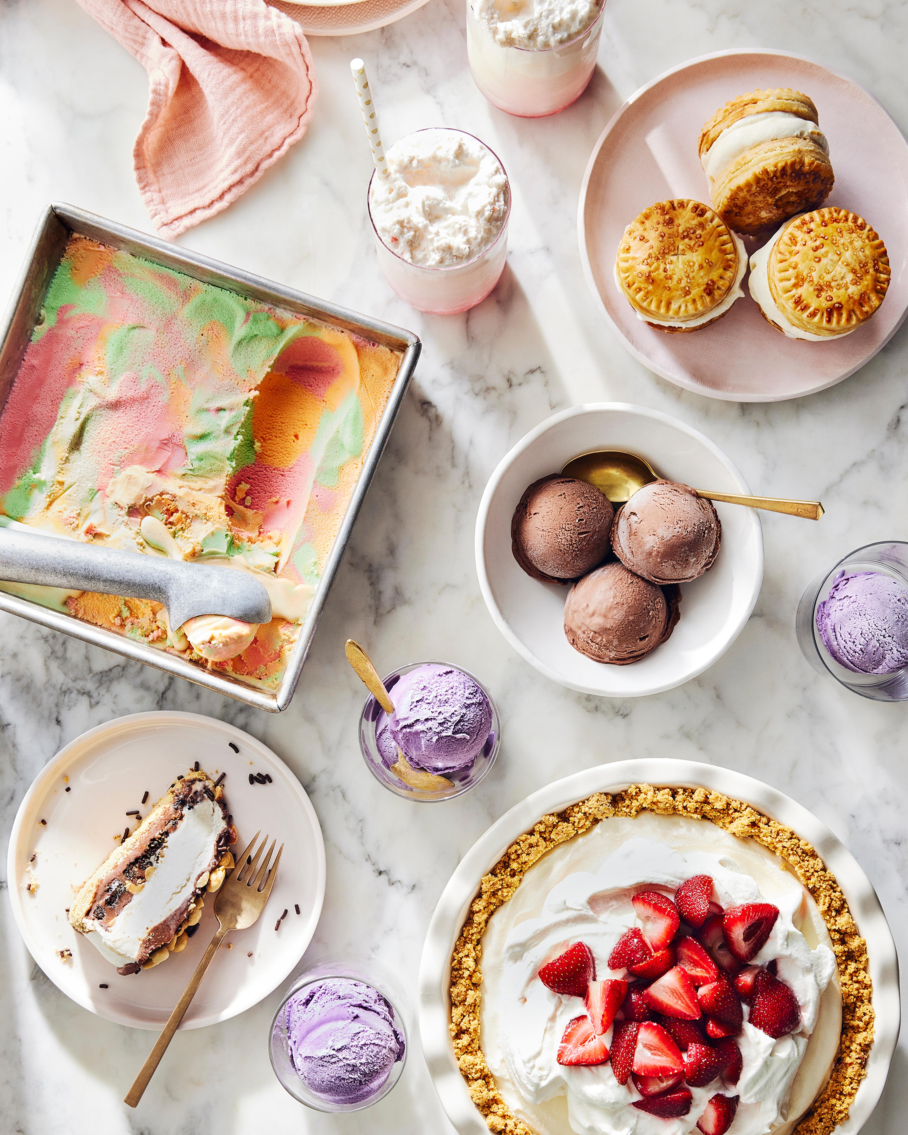 table of no-churn ice cream and sorbet