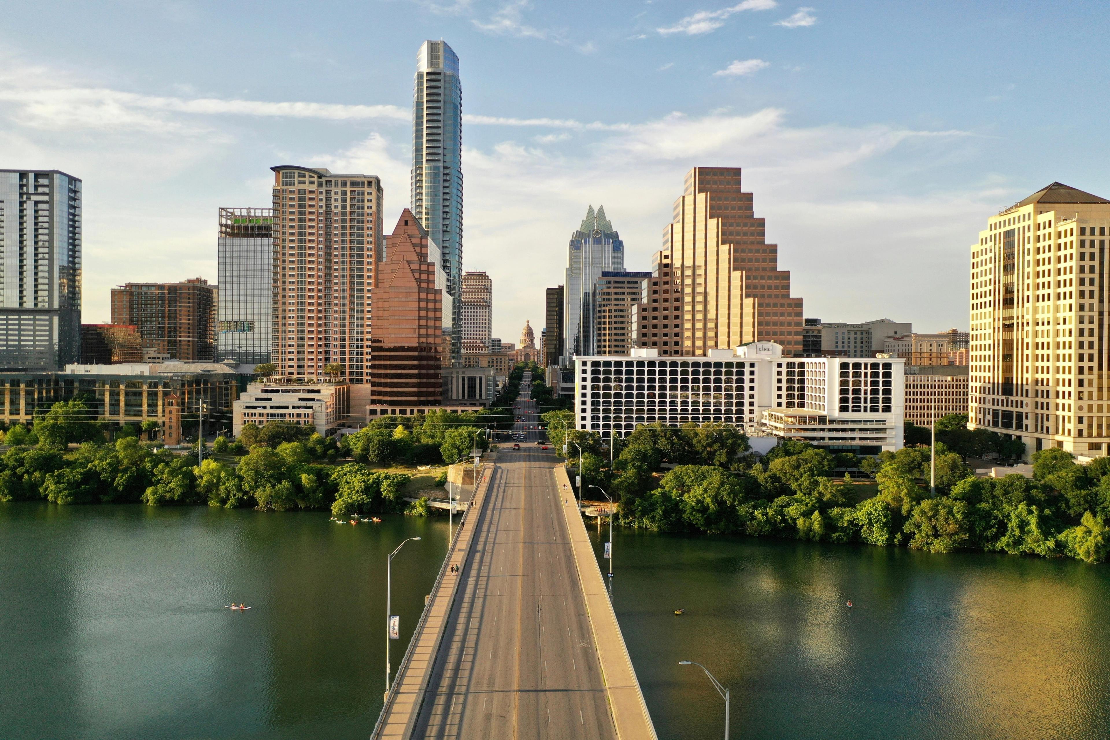 Skyline shot of Austin, Texas over water