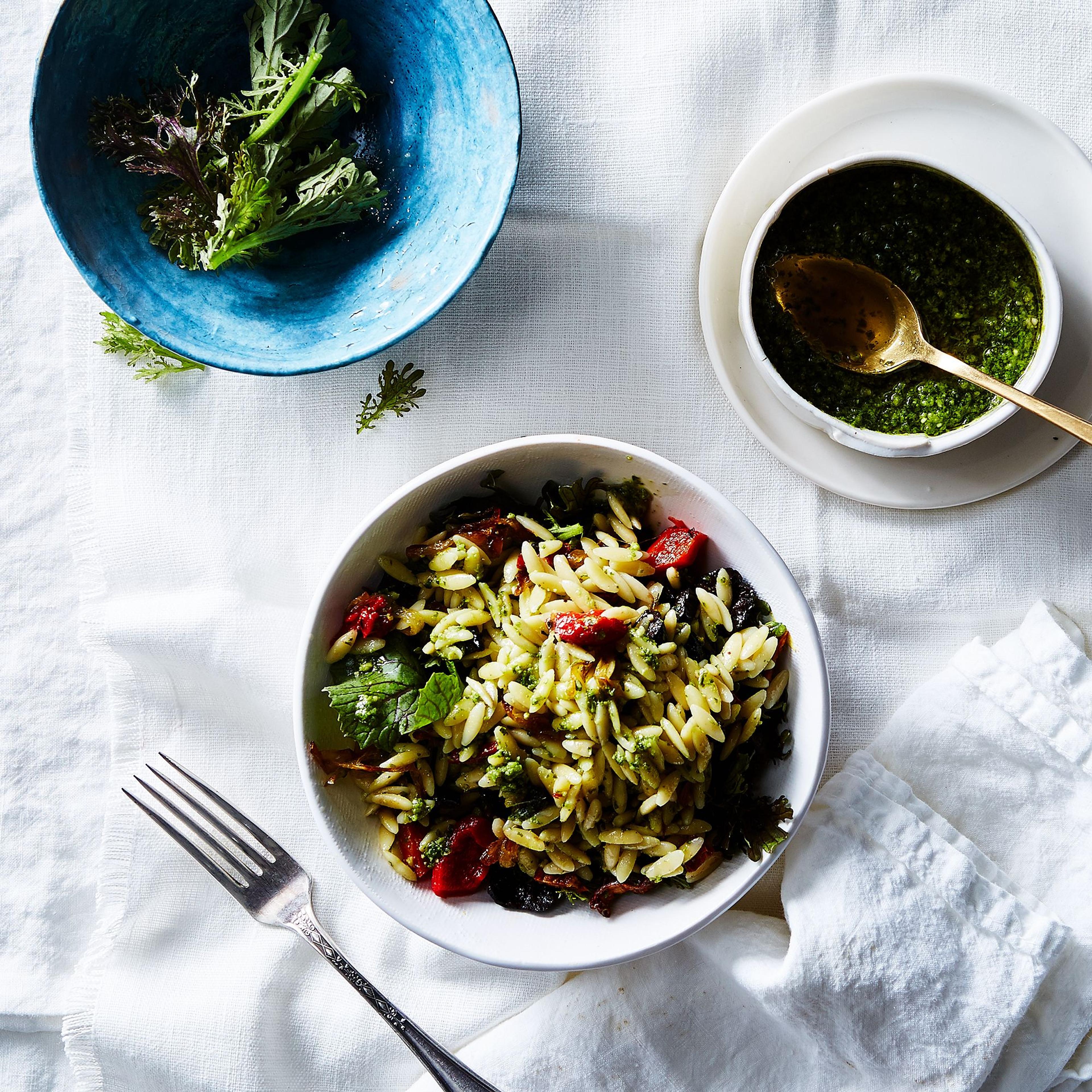 Antipasto orzo salad, plated.
